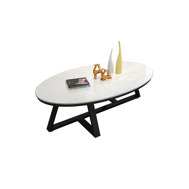 Faux Marble and Stone Coffee Table Cross Legs Cocktail Table