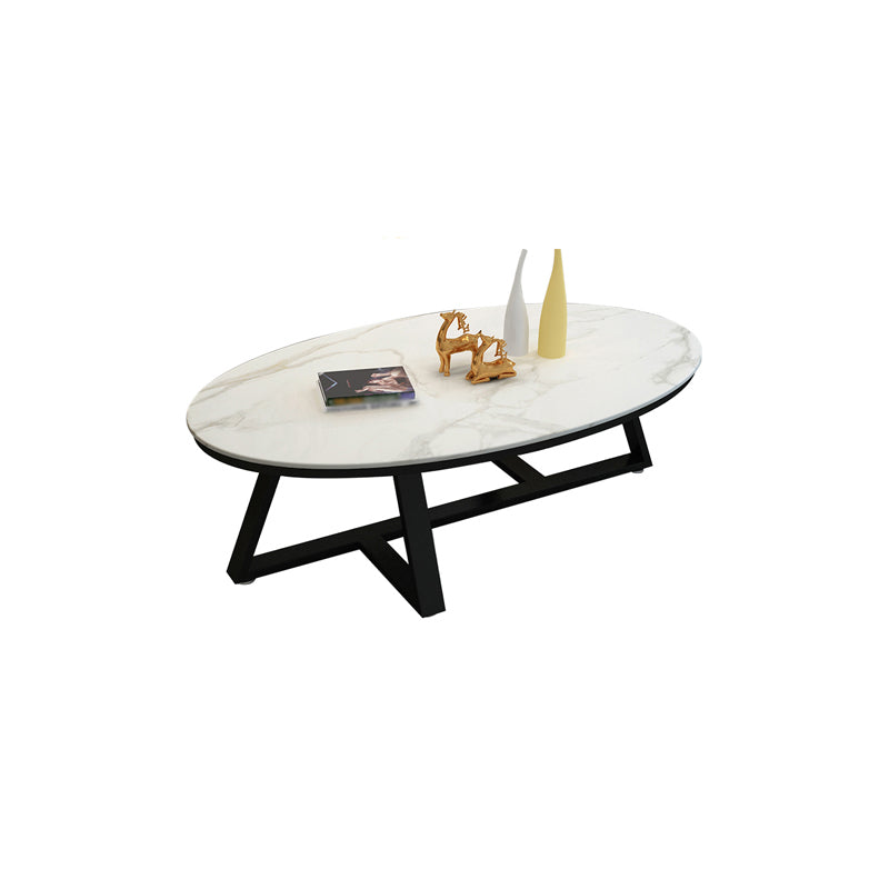 Faux Marble and Stone Coffee Table Cross Legs Cocktail Table