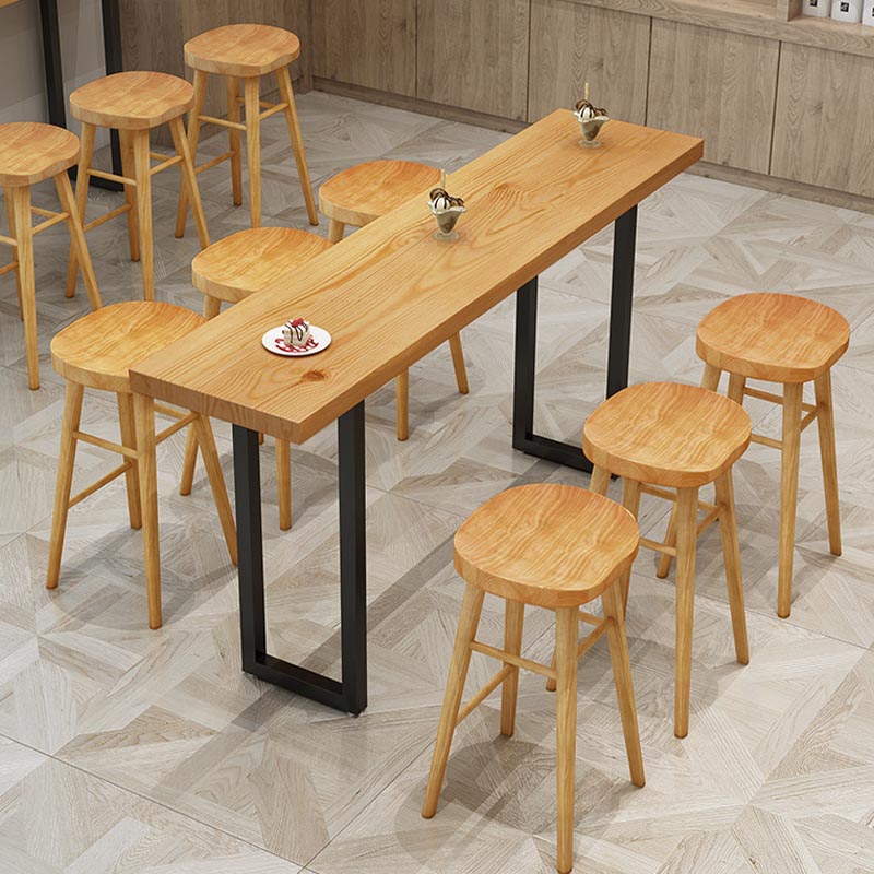 Solid Wood Bar Dining Table Rectangle Industrial Bar Table with Sled Base