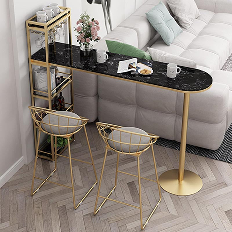 Glam Style Bar Table 42-inch Height Artificial Marble Top and Iron Pedestal Pub Table