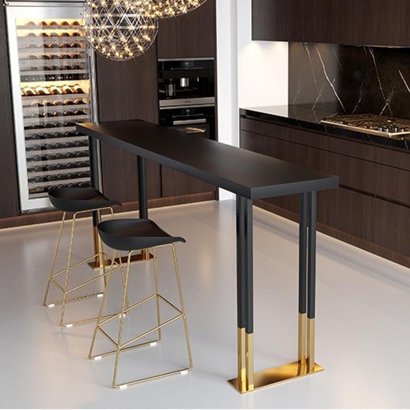 Black Metal Trestle Bistro Bar Desk Rectangle Indoor Contemporary Bar Stool Table