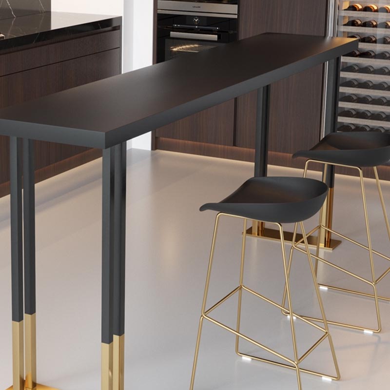 Black Metal Trestle Bistro Bar Desk Rectangle Indoor Contemporary Bar Stool Table