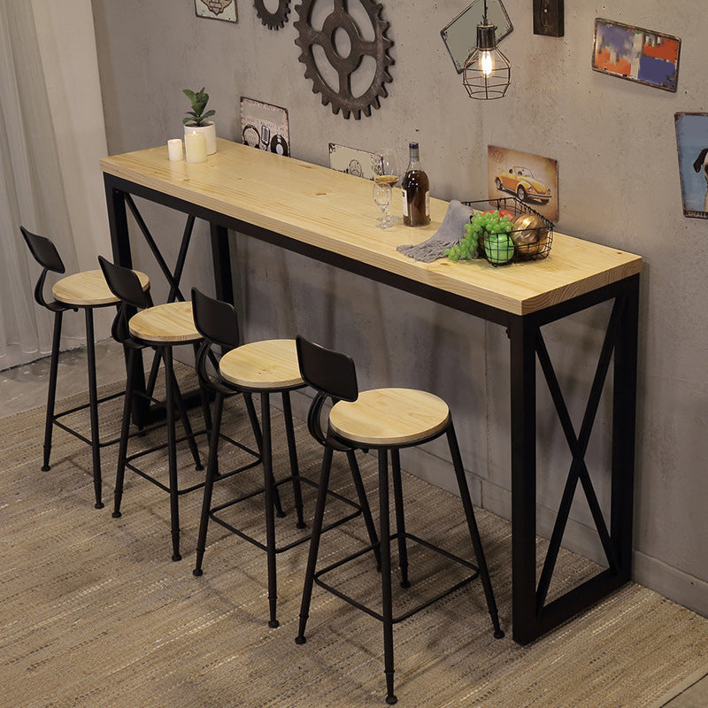 Pine Wood Bar Table Industrial Bar Dining Table with Sled Base in Black