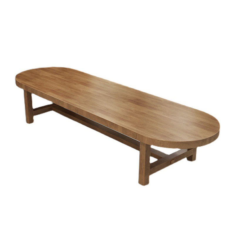 Contemporary Oval Solid Wood Table Standard Height Dining Table with Trestle Base