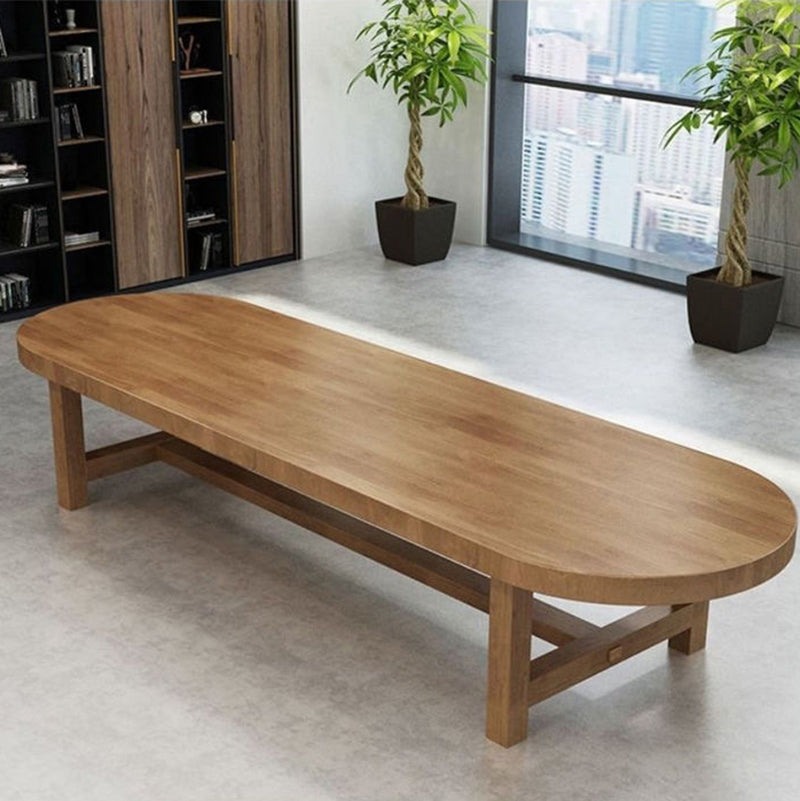 Contemporary Oval Solid Wood Table Standard Height Dining Table with Trestle Base