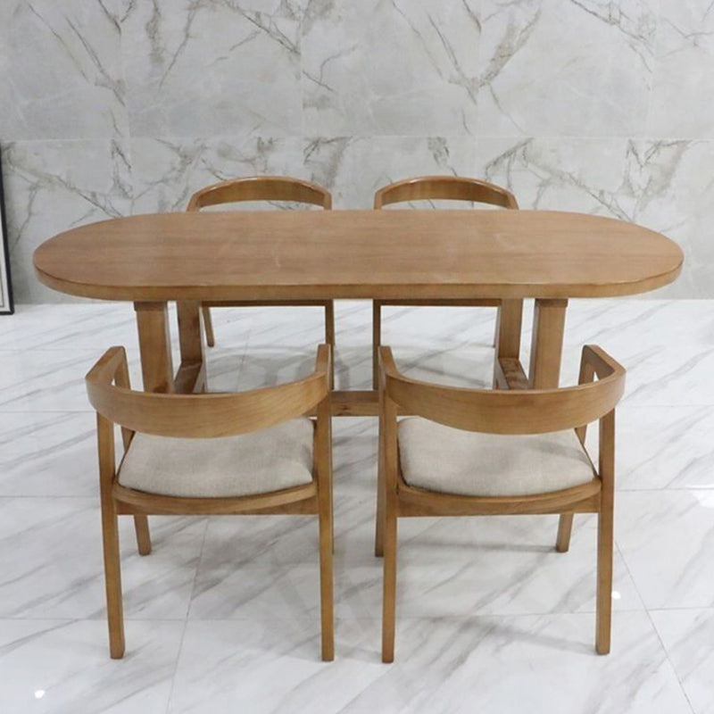 Contemporary Oval Solid Wood Table Standard Height Dining Table with Trestle Base