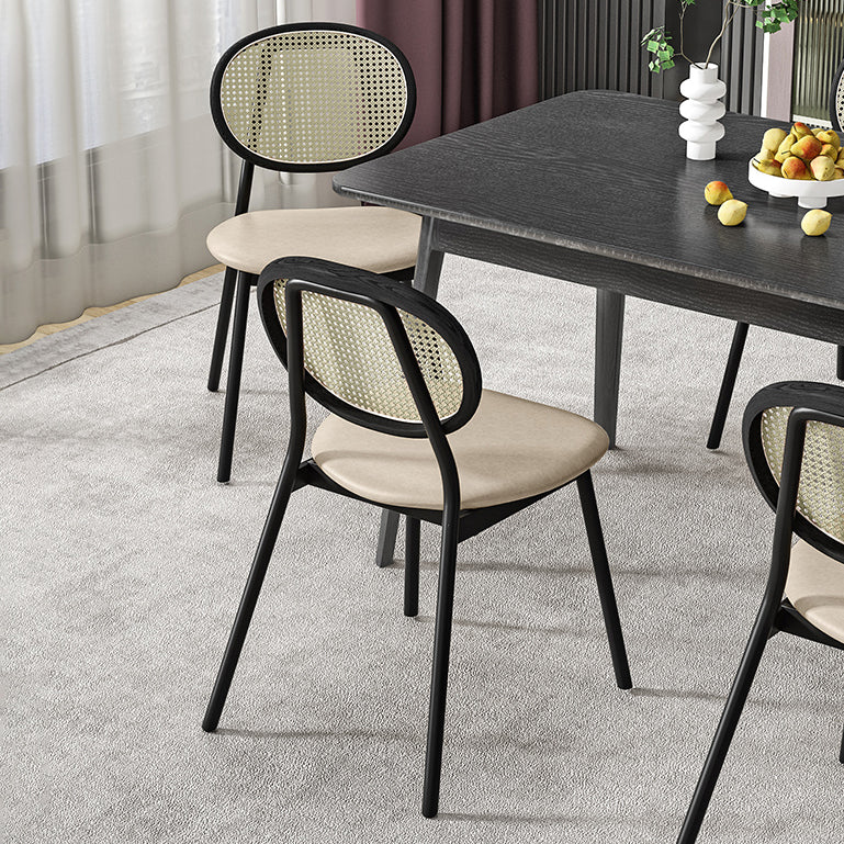 Glam Style Dining Chair Upholstered Cane Back Chair for Dining Room