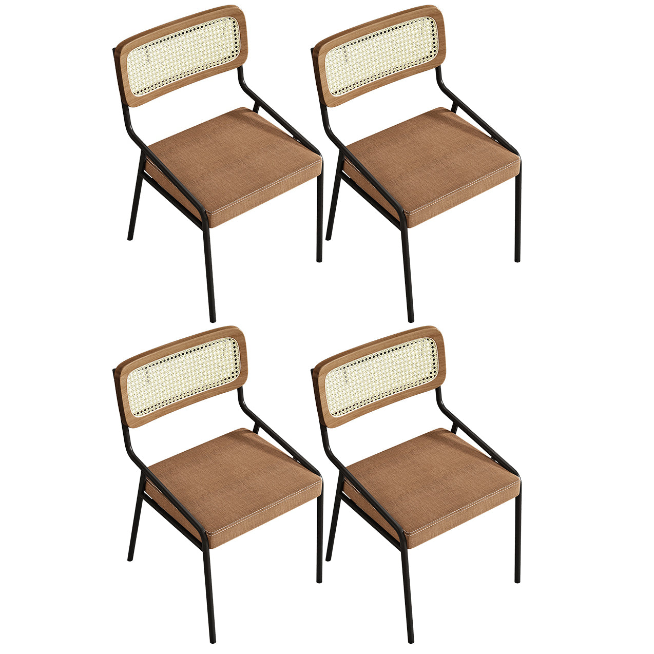 Glam Style Dining Chair Upholstered Cane Back Chair for Dining Room