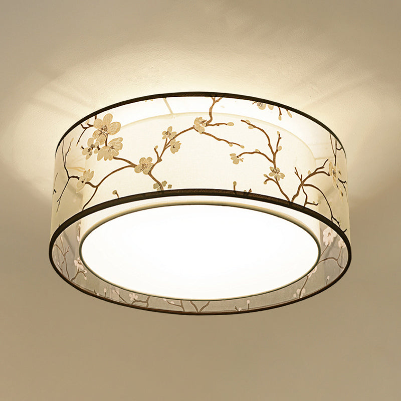 Traditional Fabric Flush Mount 5-Light Plum Blossom Ceiling Light Fixture