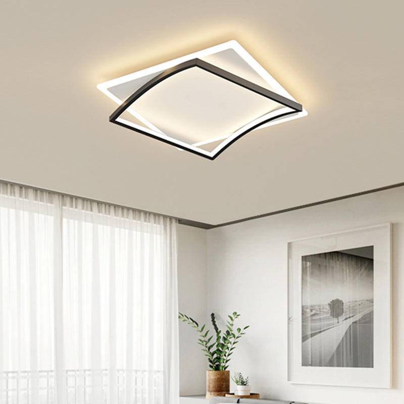 Metal Square Shape Flush Ceiling Light Modern Style 2 Lights Flush Mount Lighting