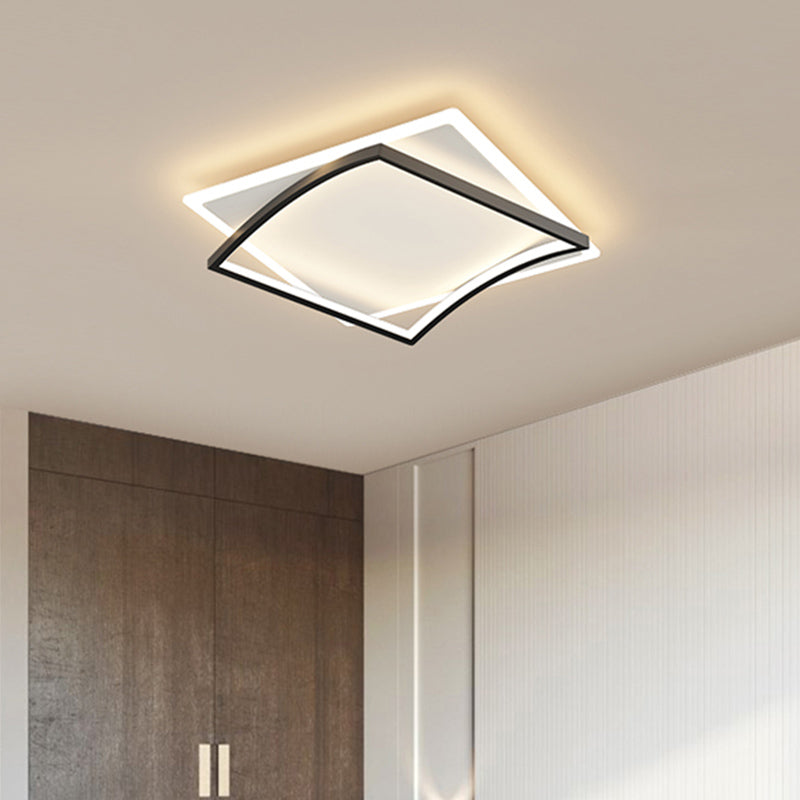 Metal Square Shape Flush Ceiling Light Modern Style 2 Lights Flush Mount Lighting