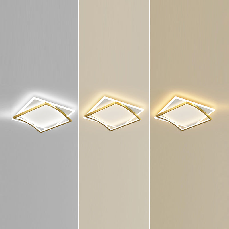 Metal Square Shape Flush Ceiling Light Modern Style 2 Lights Flush Mount Lighting