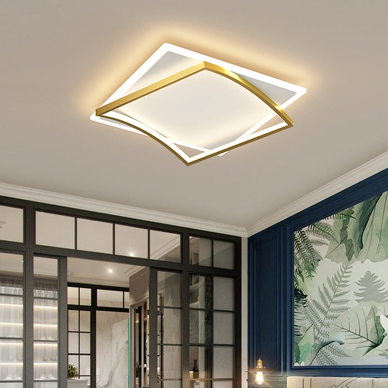 Metal Square Shape Flush Ceiling Light Modern Style 2 Lights Flush Mount Lighting