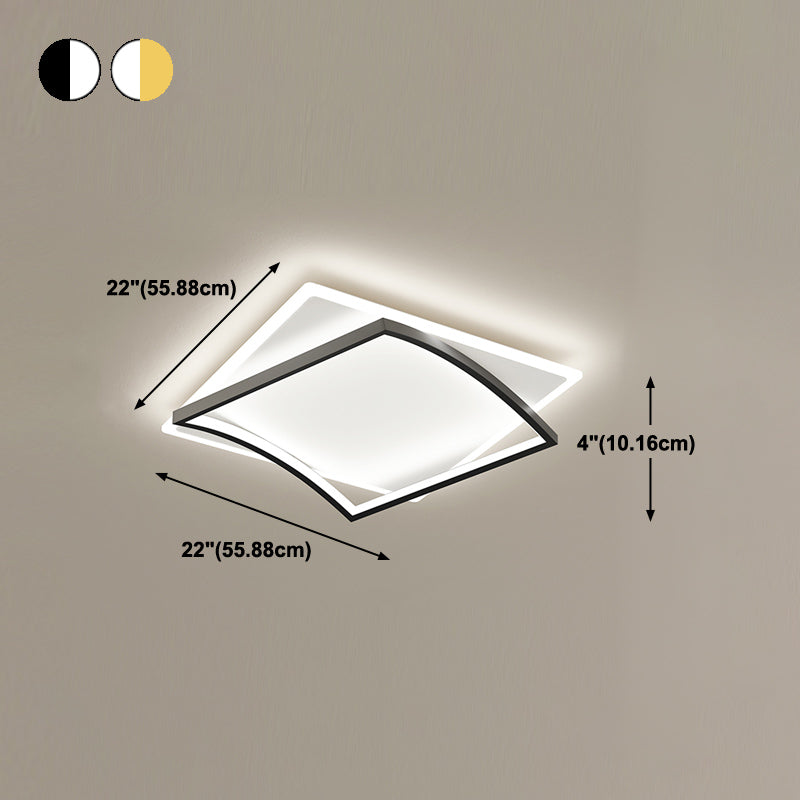 Metal Square Shape Flush Ceiling Light Modern Style 2 Lights Flush Mount Lighting