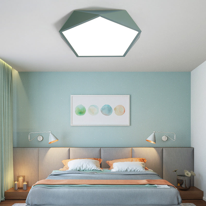 1 Light Geometry Ceiling Light Modern Macaron Style Metal Ceiling Lighting for Bedroom