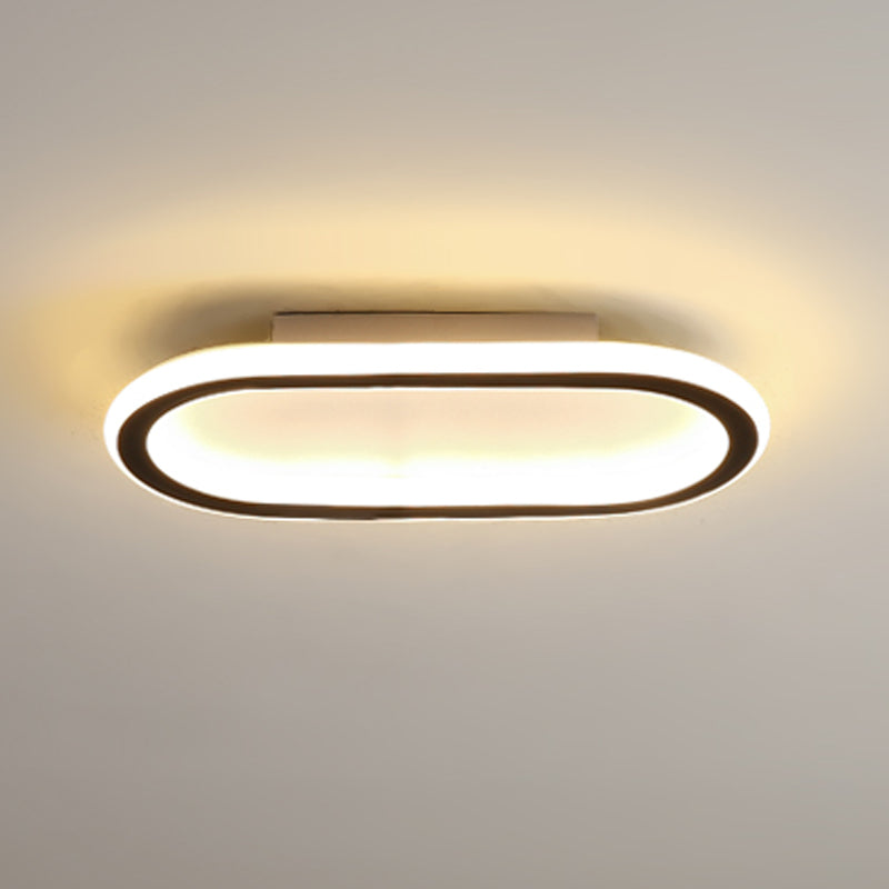 Metal Oval Shape Flush Ceiling Light Modern Style 1 Light Flush Mount Lighting in Black