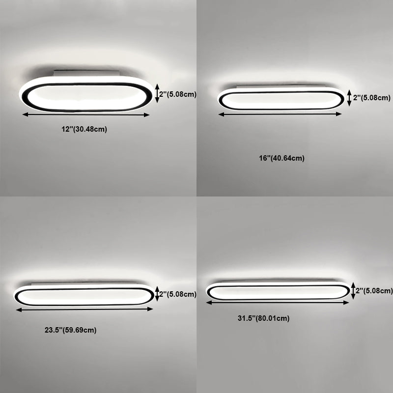 Metal Oval Shape Flush Ceiling Light Modern Style 1 Light Flush Mount Lighting in Black