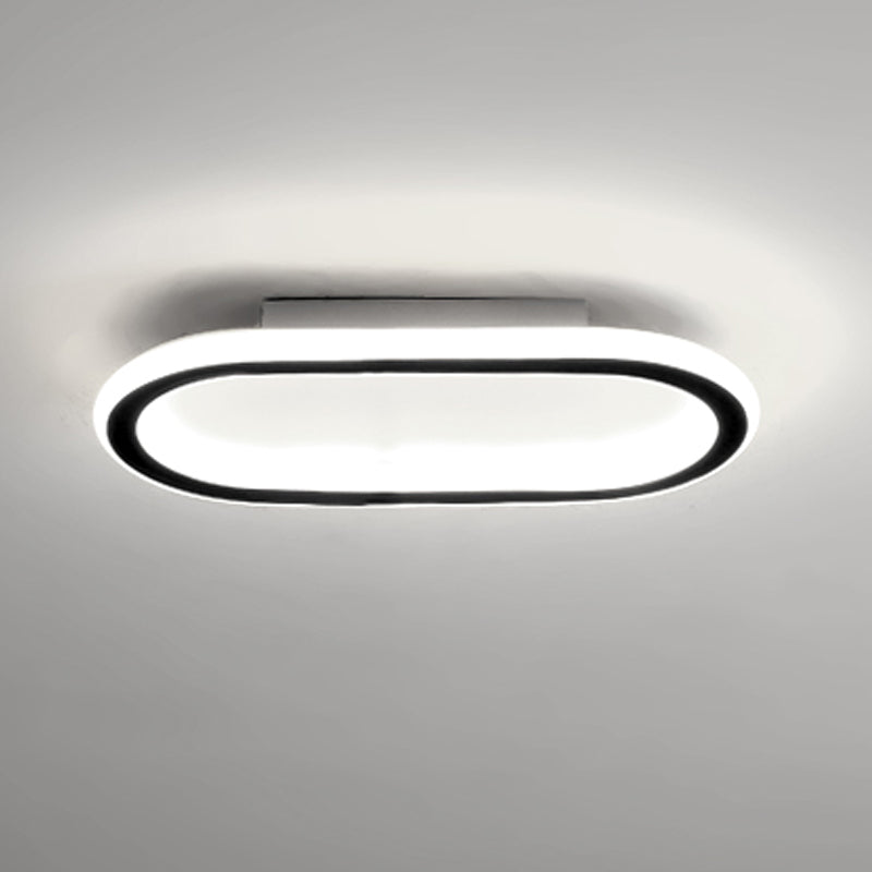 Metal Oval Shape Flush Ceiling Light Modern Style 1 Light Flush Mount Lighting in Black