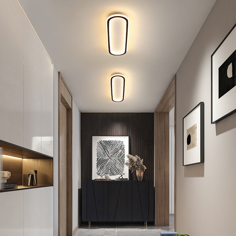 Metal Oval Shape Flush Ceiling Light Modern Style 1 Light Flush Mount Lighting in Black