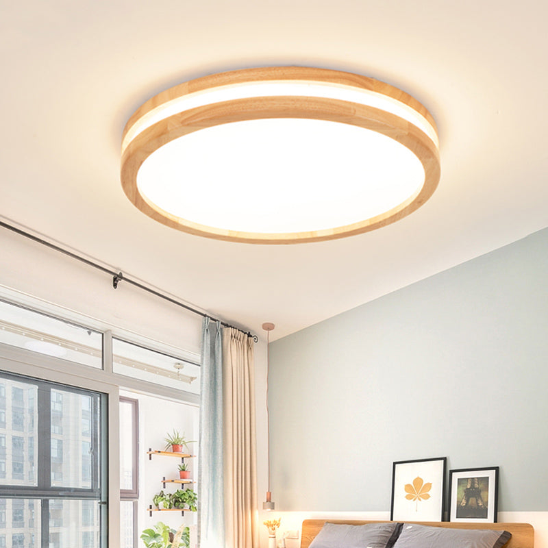 Round Shape Wood Flush Ceiling Light Modern Style 1 Light Flush Mount Lighting in Brown