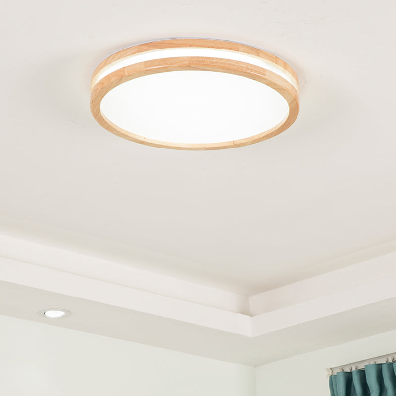 Round Shape Wood Flush Ceiling Light Modern Style 1 Light Flush Mount Lighting in Brown