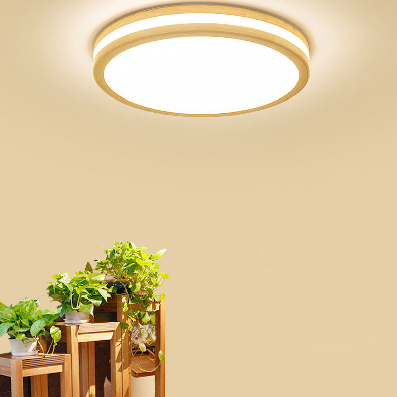 Round Shape Wood Flush Ceiling Light Modern Style 1 Light Flush Mount Lighting in Brown