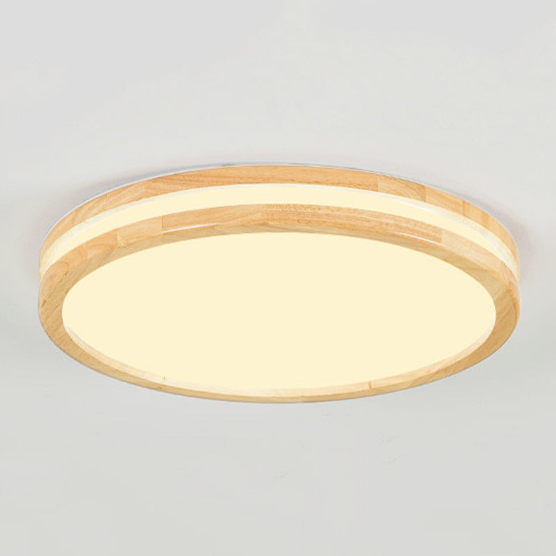 Round Shape Wood Flush Ceiling Light Modern Style 1 Light Flush Mount Lighting in Brown