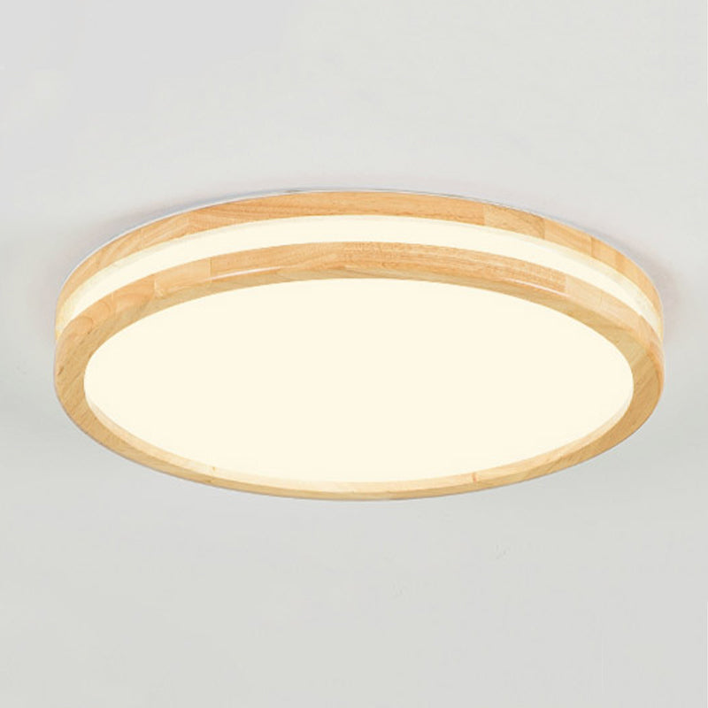 Round Shape Wood Flush Ceiling Light Modern Style 1 Light Flush Mount Lighting in Brown