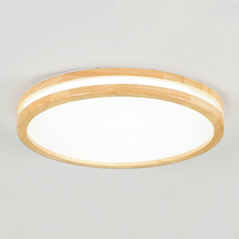 Round Shape Wood Flush Ceiling Light Modern Style 1 Light Flush Mount Lighting in Brown