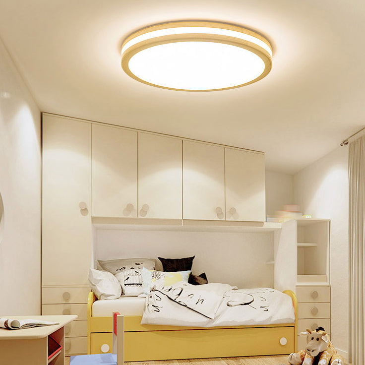 Round Shape Wood Flush Ceiling Light Modern Style 1 Light Flush Mount Lighting in Brown