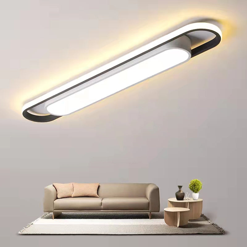 Metal Oval Shape Flush Ceiling Light Modern Style 2 Lights Flush Mount Lighting in White