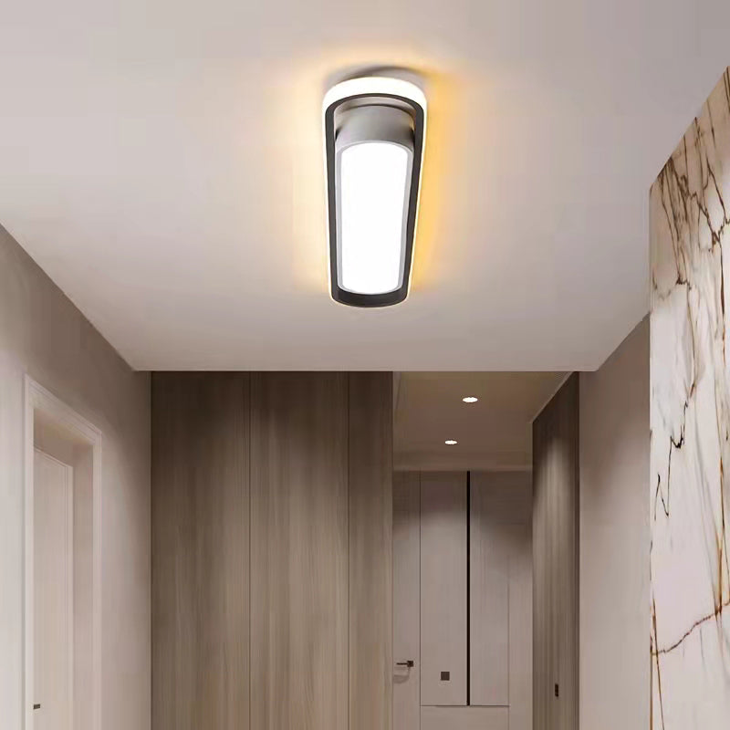 Metal Oval Shape Flush Ceiling Light Modern Style 2 Lights Flush Mount Lighting in White