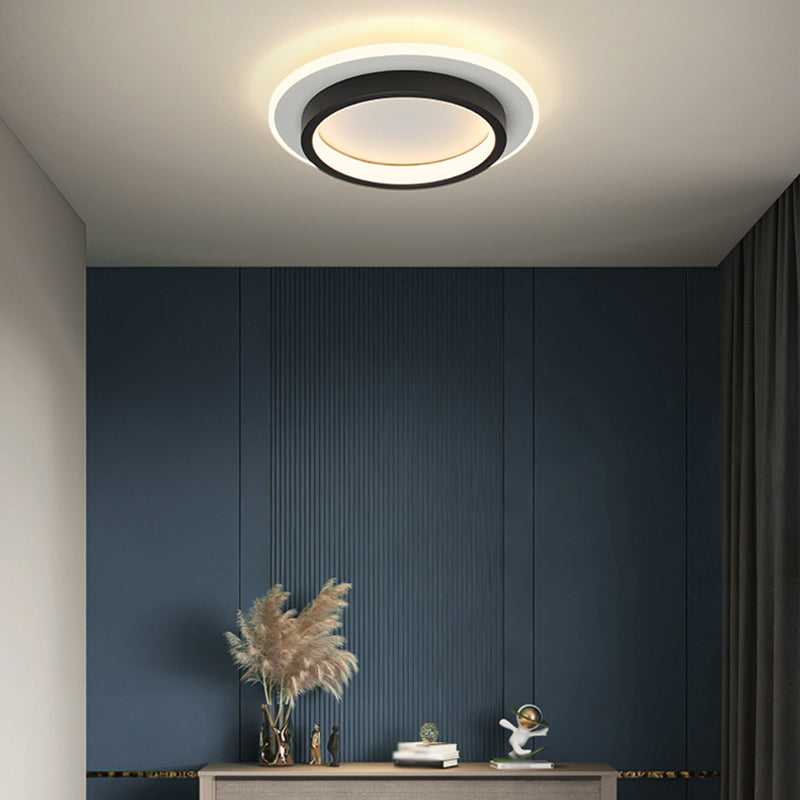 Metal Round Shade Flush Ceiling Light Modern Style 2-Lights Flush Mount Fixture in Black