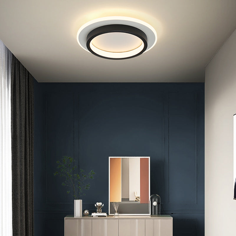 Metal Round Shade Flush Ceiling Light Modern Style 2-Lights Flush Mount Fixture in Black