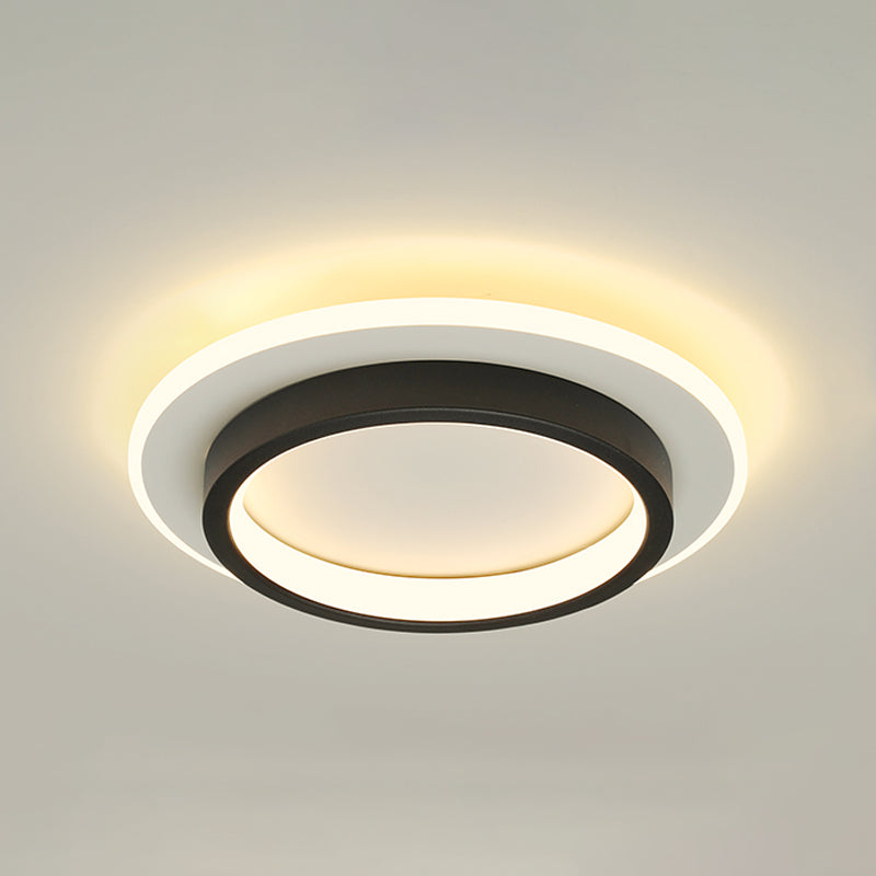 Metal Round Shade Flush Ceiling Light Modern Style 2-Lights Flush Mount Fixture in Black