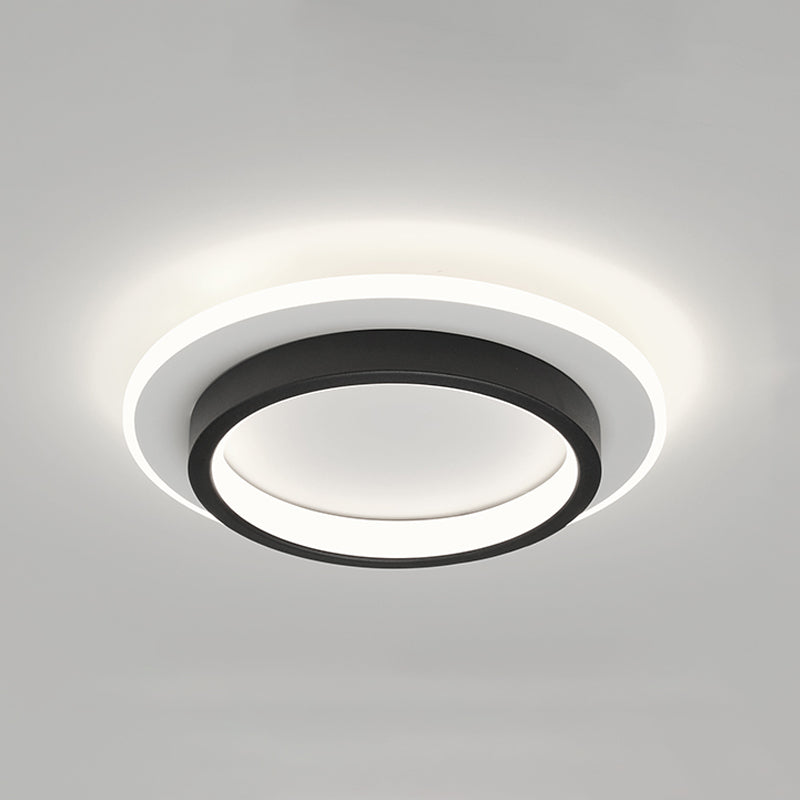 Metal Round Shade Flush Ceiling Light Modern Style 2-Lights Flush Mount Fixture in Black