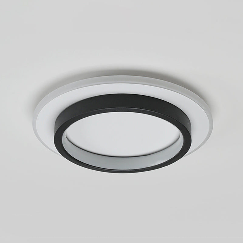 Metal Round Shade Flush Ceiling Light Modern Style 2-Lights Flush Mount Fixture in Black