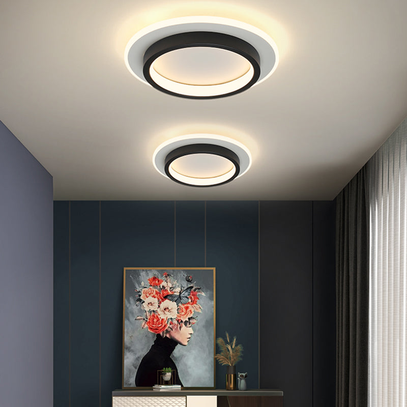 Metal Round Shade Flush Ceiling Light Modern Style 2-Lights Flush Mount Fixture in Black