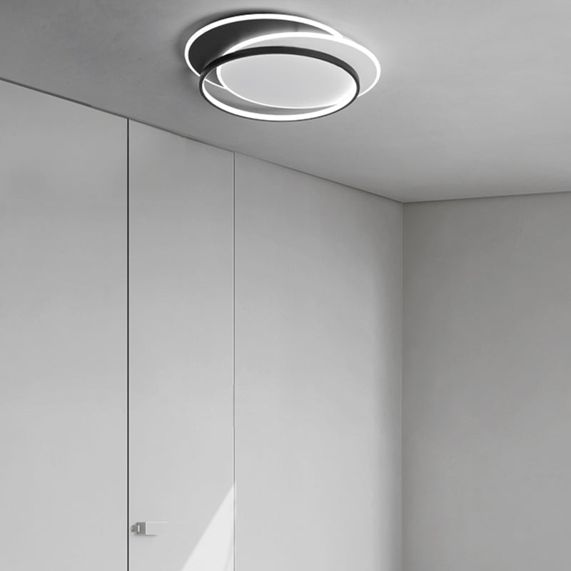 Metal Round Flush Ceiling Light Modern Style 2 Lights Flush Mount Fixture in Black