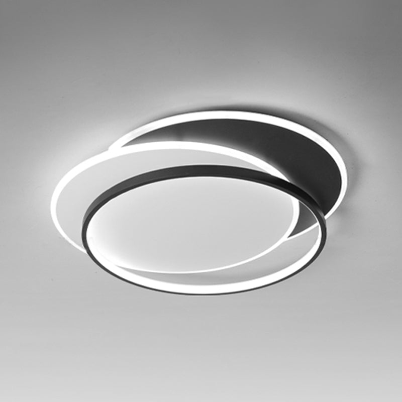 Metal Round Flush Ceiling Light Modern Style 2 Lights Flush Mount Fixture in Black