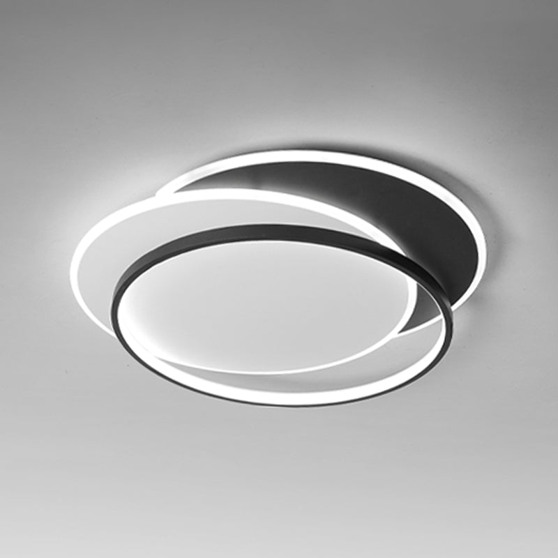 Metal Round Flush Ceiling Light Modern Style 2 Lights Flush Mount Fixture in Black