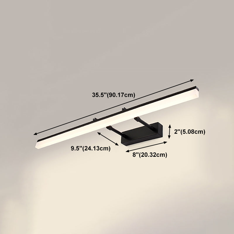 Metal Linear Shape Wall Light Modern 1-Light Mirror Wall Mount Light Fixture in Black