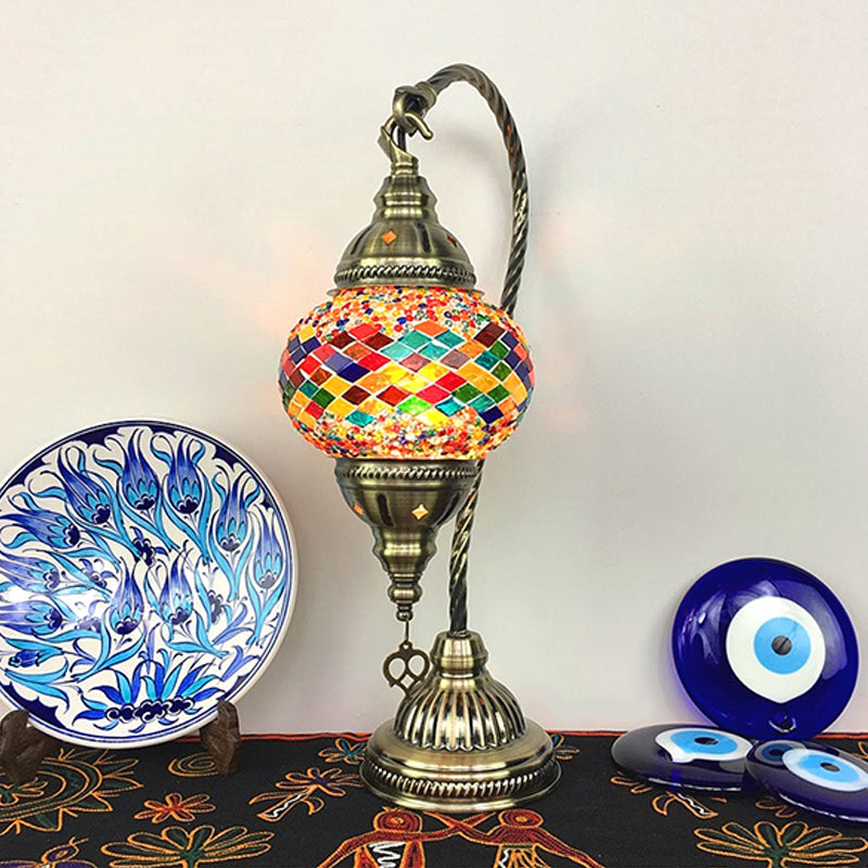 Turkish Style Glass Table Lamp Vintage Moroccan Desk Lamp Fixture for Bedside