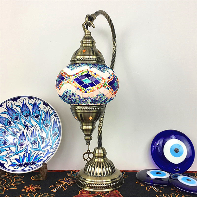 Turkish Style Glass Table Lamp Vintage Moroccan Desk Lamp Fixture for Bedside