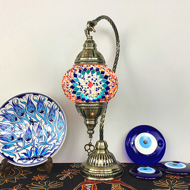 Turkish Style Glass Table Lamp Vintage Moroccan Desk Lamp Fixture for Bedside