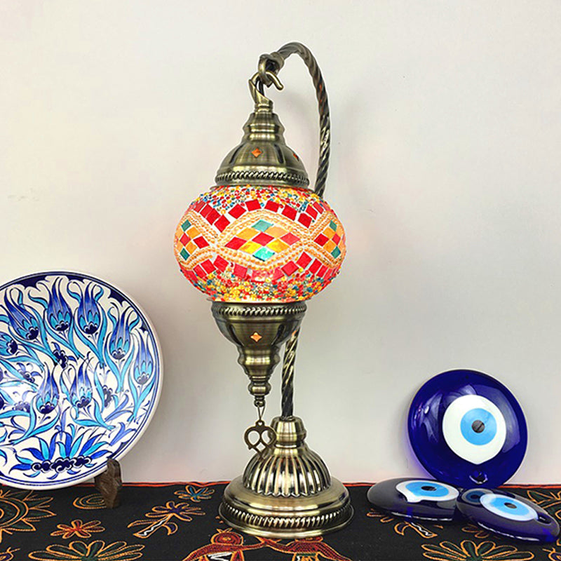 Turkish Style Glass Table Lamp Vintage Moroccan Desk Lamp Fixture for Bedside