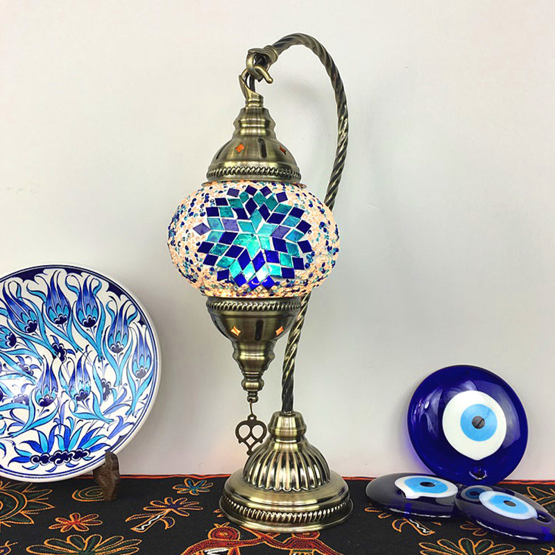 Turkish Style Glass Table Lamp Vintage Moroccan Desk Lamp Fixture for Bedside