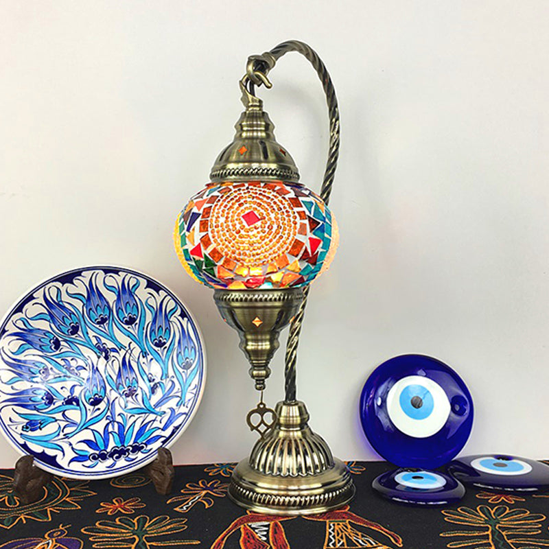 Turkish Style Glass Table Lamp Vintage Moroccan Desk Lamp Fixture for Bedside