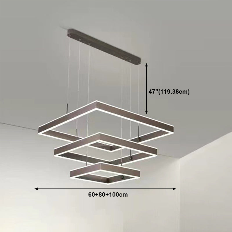 Minimalist Squares Suspended Lighting Fixture Metal Chandelier in Brown