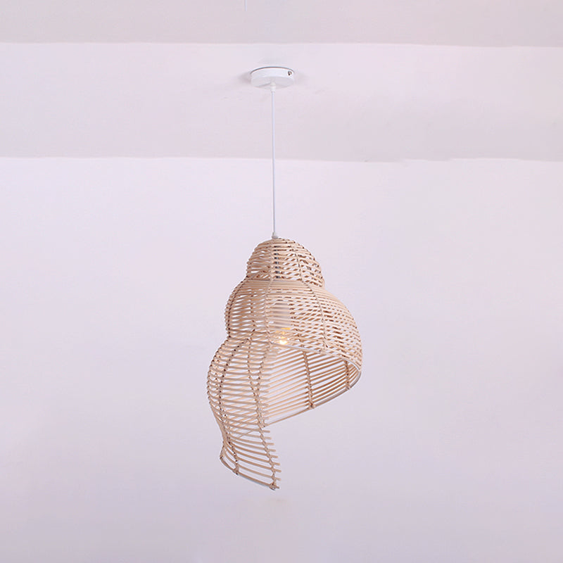 Shell Shaped Hallway Pendant Lamp Rattan 1-Light Asian Hanging Light Fixture